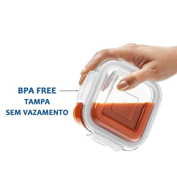 Imagem de Kit 2 Potes de Vidro Tampa Vedação Resistente Marmita 520ml