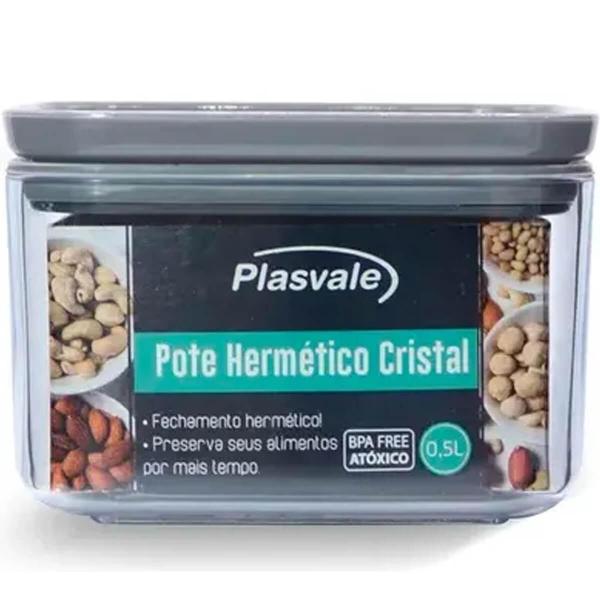 Imagem de Kit 2 Potes Herméticos 500ml Plasvale Porta Mantimentos Plástico Quadrado Chumbo