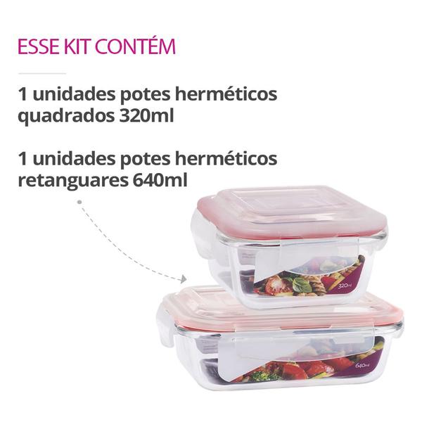 Imagem de Kit 2 Potes Herméticos Marmita Vidro Papinha 640ml e 320ml