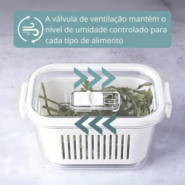 Imagem de Kit 2 Potes Herméticos Slim 1780ml C/ Tampa de Ventilação Cesto de Drenagem P/Frutas ou Vegetais