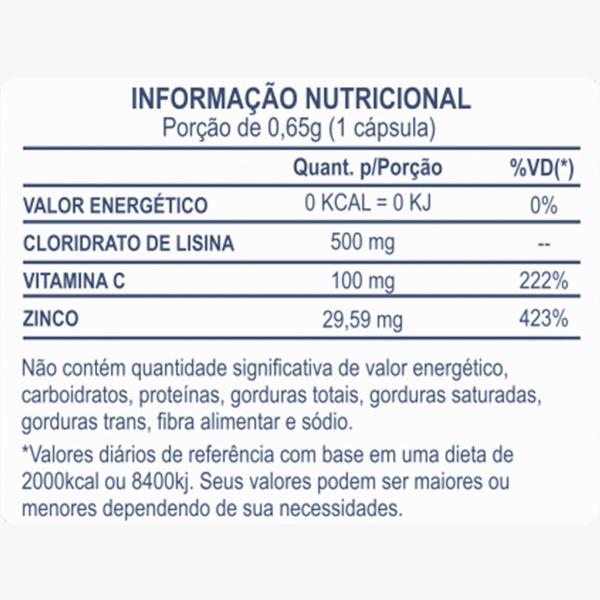 Imagem de Kit 2 Potes Imulisi Original Suplemento Alimentar Natural 100% Puro Cloridrato de Lisina Vitamina C Zinco 120 Cápsulas Natunéctar