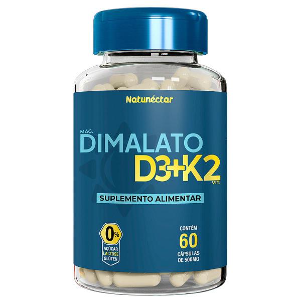 Imagem de Kit 2 Potes Magnésio Dimalato Vitaminas D3 + K2 Suplemento Alimentar Natural 120 Cápsulas 100% Puro Original Concentrado Natunéctar