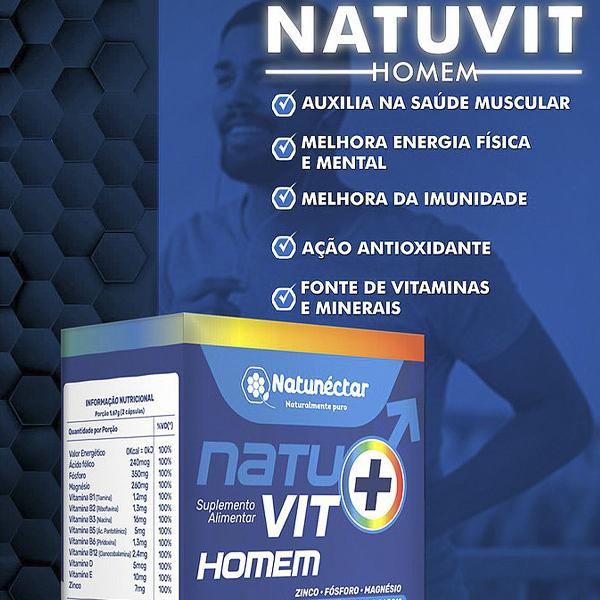 Imagem de Kit 2 Potes Natuvit Homens Natunectar Natural Original Vitaminas Vit D B12 Zinco Suplemento Alimentar 120 Capsulas 