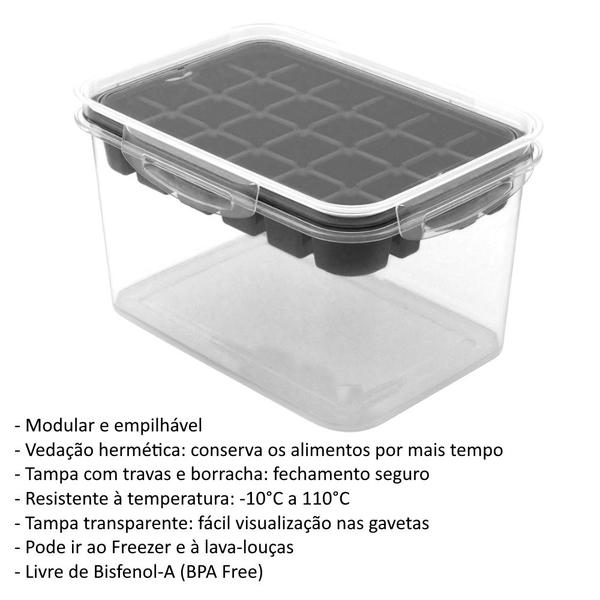 Imagem de Kit 2 Potes p/ Alimentos 4 Litros + Forma de Gelo Hermético