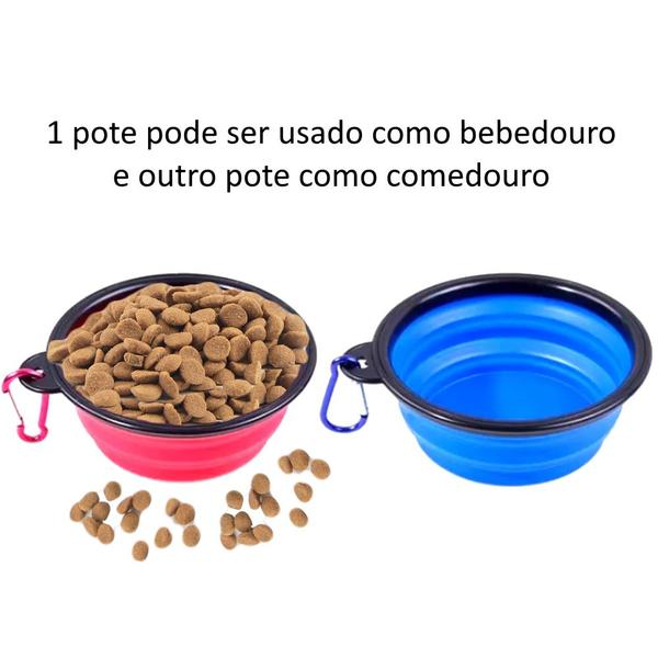 Imagem de Kit 2 Potes PET p/ Comida Água Retrátil Comedouro e Bebedouro portátil para Cães