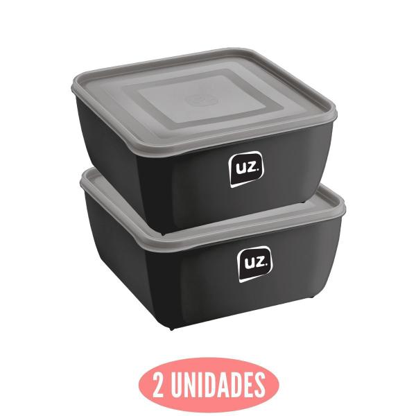 Imagem de Kit 2 Potes Plastico Preto Quadrado 1,5L Linha Gourmet