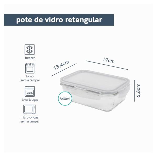 Imagem de Kit 2 Potes Retangulares Oikos Transparente 840ml 1,5L