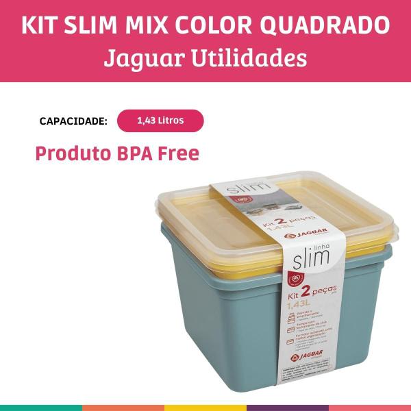 Imagem de Kit 2 Potes Slim Mix Color Quadrado 1,43lts Multiuso Jaguar