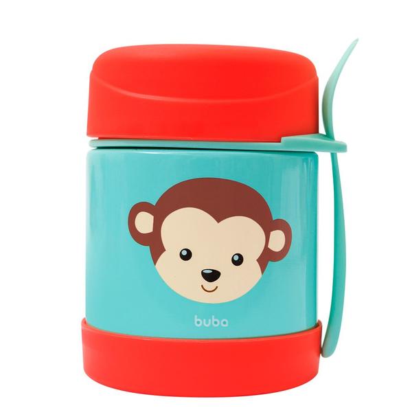 Kit 2 potes térmico alimentação comida do bebe infantil aço inoxidável com talher papinha animal fun - Buba Imagem de Kit 2 potes térmico alimentação comida do bebe infantil aço inoxidável com talher papinha animal fun