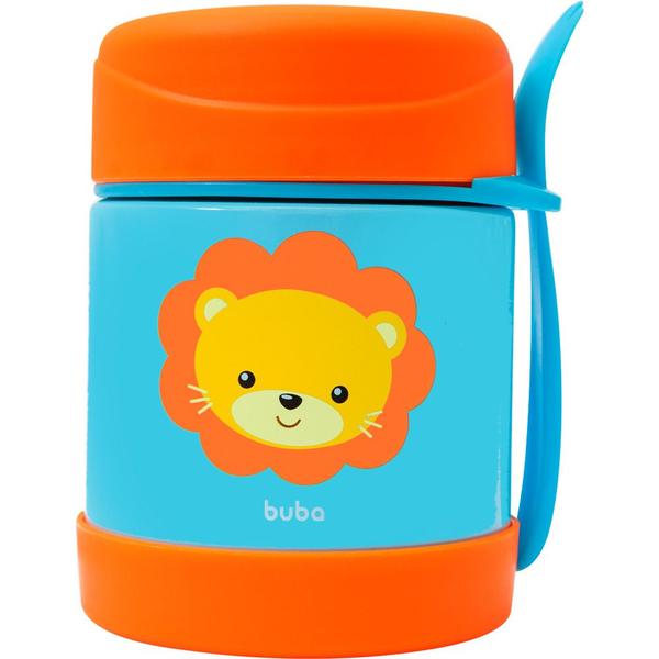 Kit 2 potes térmico alimentação comida do bebe infantil aço inoxidável com talher papinha animal fun - Buba Imagem de Kit 2 potes térmico alimentação comida do bebe infantil aço inoxidável com talher papinha animal fun