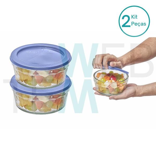 Imagem de Kit 2 Potes Tigela de Vidro com Tampa Plástica Laguna 750ml Vitazza:Para Servir,  Organização de Cozinha e Geladeira, Opção Sustentável