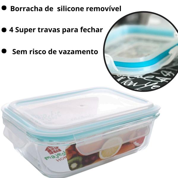 Imagem de Kit 2 Potes Vidro Grande 1040ml Com Tampa Hermética, Marmita Fitness Para Refeições Armazenar Mantimentos- Vasilha Transparente