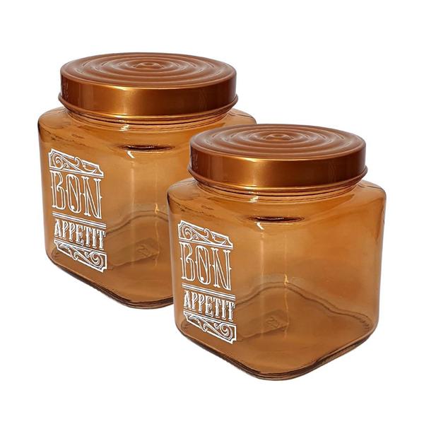 Imagem de Kit 2 Potes Vidro Porta Bon Appetit Mantimento Bronze Biscoito Com Tampa Transparente