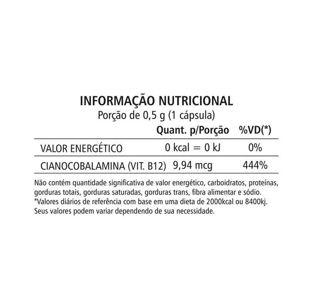 Imagem de Kit 2 Potes Vitamina B12 Cianocobalamina 9,94 Mcg Suplemento Alimentar Concentrado natural 100% Puro Natunéctar 120 Capsulas