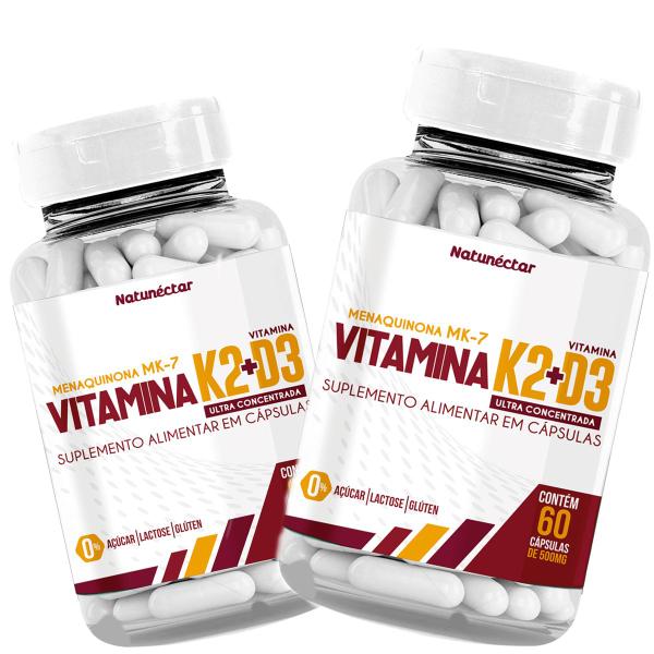 Imagem de Kit 2 Potes Vitamina K2 D3 Mk7 Menaquinona 120 Capsulas Ultra Concentrada Original Suplemento Alimentar Natural