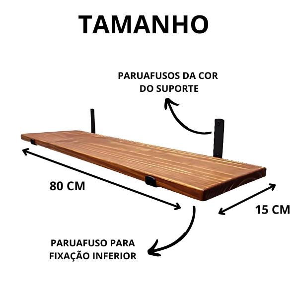 Imagem de Kit 2 Prateleira Industrial Suporte MF Estante Madeira 80x15