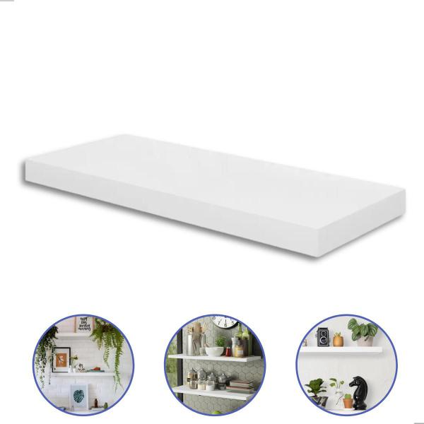 Imagem de Kit 2 Prateleira MDF Branco 40x20 de Parede com Suporte Invisível p/ Sala Cozinha Quarto Livros Plantas