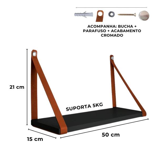 Imagem de Kit 2 Prateleiras 15X50Cm Preta Com Alça Material Sintético