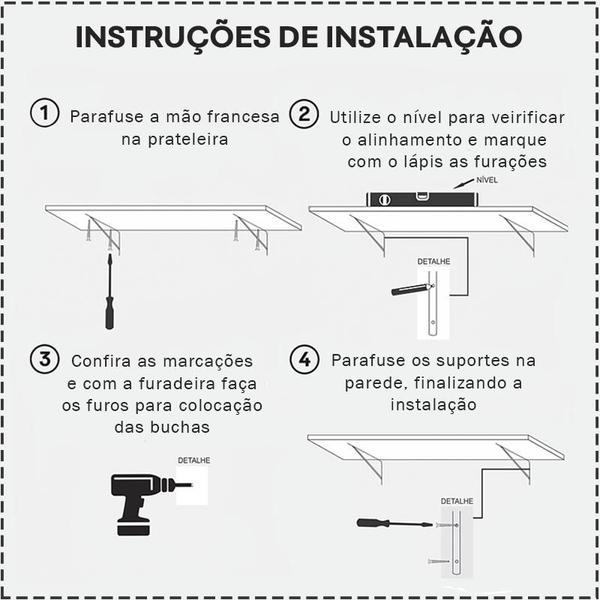 Imagem de Kit 2 Prateleiras 50 x 30cm Branco Espessura 25mm Mão Francesa