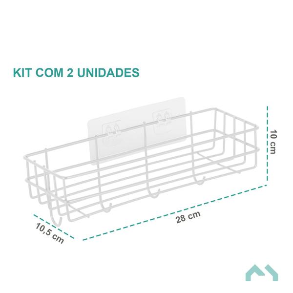 Imagem de Kit 2 Prateleiras Aramadas Gancho Multiuso Metal Inox Branco