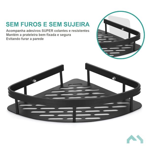 Imagem de Kit 2 Prateleiras Cantoneira Triangulo Banheiro Metal Preto