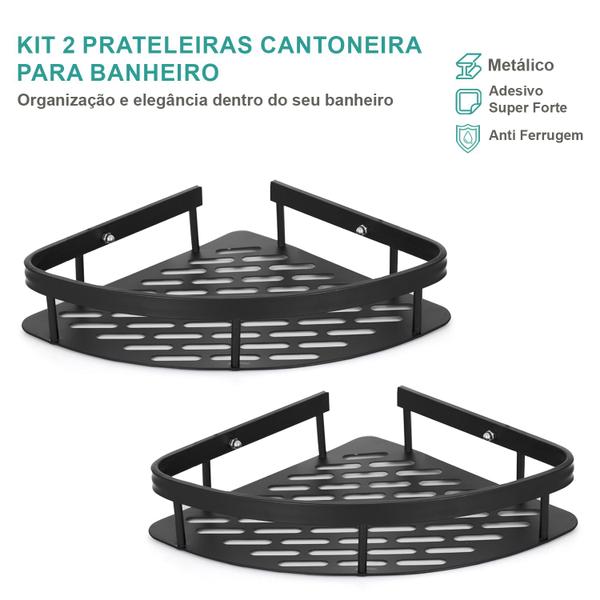 Imagem de Kit 2 Prateleiras Cantoneira Triangulo Banheiro Metal Preto