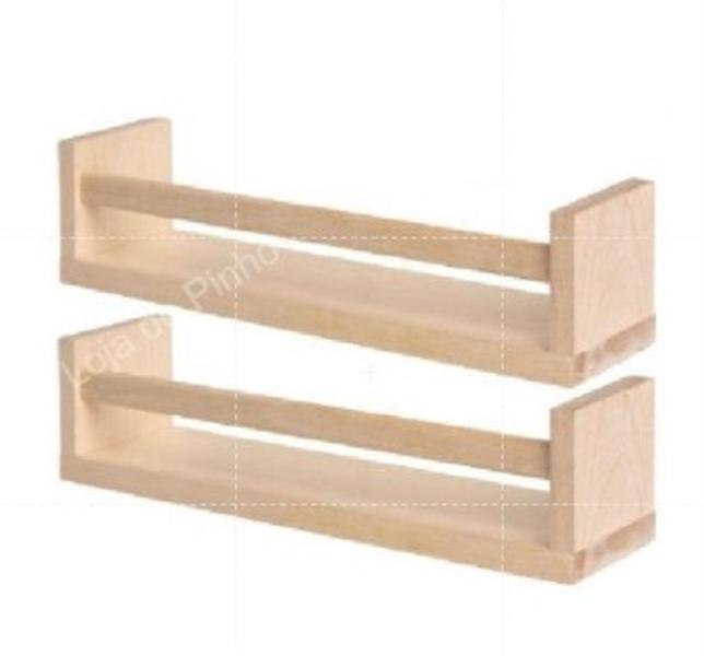 Imagem de Kit 2 Prateleiras de Pinus Natural Organizadora 60x10cm 100% Madeira Com Suportes Invisíveis