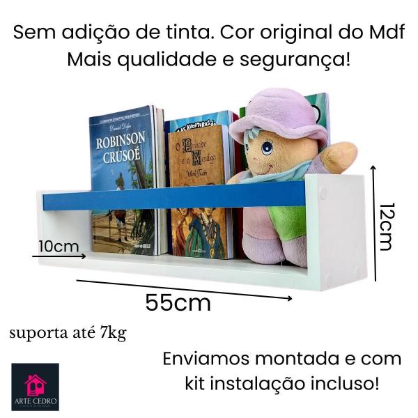 Imagem de Kit 2 Prateleiras Livros Criança Nicho Parede Livreiro