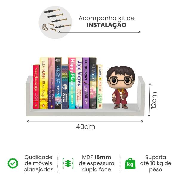 Imagem de Kit 2 Prateleiras Nichos U Livros 40X10 Mdf Branco 15Mm