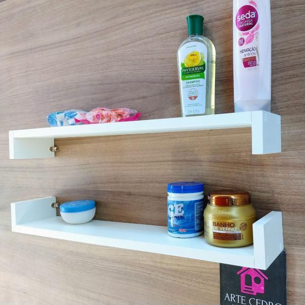 Imagem de Kit 2 Prateleiras Para banheiro Reta Modelo U Nicho Mdf Organizador de Lavabo 55 cm