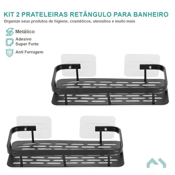 Imagem de Kit 2 Prateleiras Retangular Banheiro Objetos Multiuso Metal