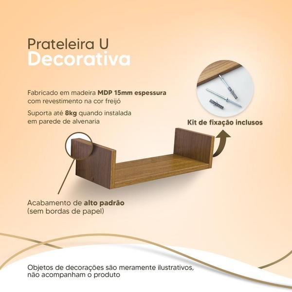 Imagem de Kit 2 Prateleiras U 100 x 20cm Freijó Suporte Invisível