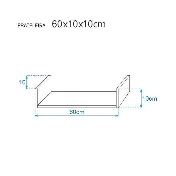 Imagem de Kit 2 Prateleiras U 60 x 10cm azul Suporte Invisível