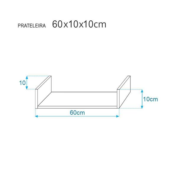 Imagem de Kit 2 Prateleiras U 60 x 10cm Cinza Claro Suporte Invisível