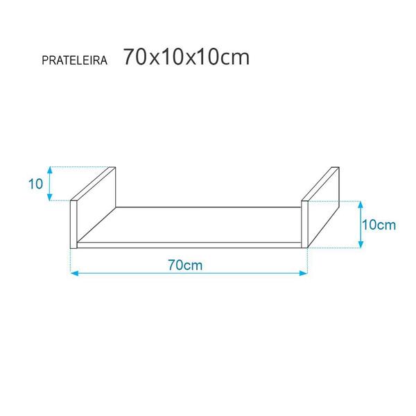 Imagem de Kit 2 Prateleiras U 70 x 10cm Cinza Claro Suporte Invisível