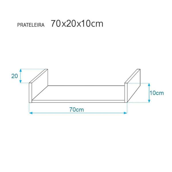 Imagem de Kit 2 Prateleiras U 70 x 20cm Freijó Suporte Invisível