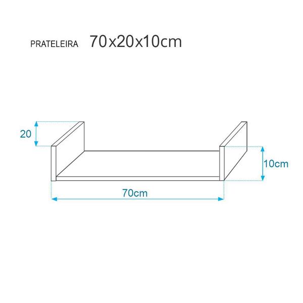 Kit 2 Prateleiras U 70 x 20cm Freijó Suporte Invisível - Mercado das Prateleiras Imagem de Kit 2 Prateleiras U 70 x 20cm Freijó Suporte Invisível