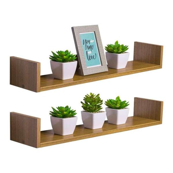 Kit 2 Prateleiras U 70 x 20cm Freijó Suporte Invisível - Mercado das Prateleiras Imagem de Kit 2 Prateleiras U 70 x 20cm Freijó Suporte Invisível