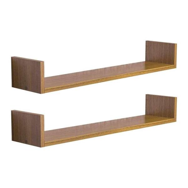 Kit 2 Prateleiras U 70 x 20cm Freijó Suporte Invisível - Mercado das Prateleiras Imagem de Kit 2 Prateleiras U 70 x 20cm Freijó Suporte Invisível