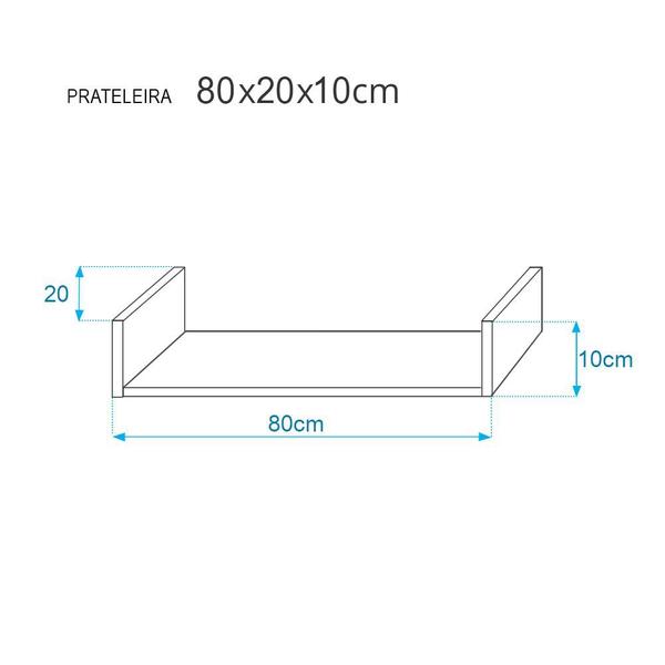 Imagem de Kit 2 Prateleiras U 80 x 20cm Preta Suporte Invisível