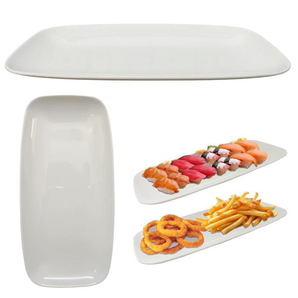 Imagem de Kit 2 Pratos 30x15 Cm + 2 Pratos 28 Cm em Melamina + 2 Colheres para Molho e Finger Food