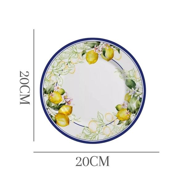Kit 2 Pratos de Sobremesa de Cerâmica Limão e Flores Sorrento Alleanza 20cm 2ª Linha Imagem de Kit 2 Pratos de Sobremesa de Cerâmica Limão e Flores Sorrento Alleanza 20cm 2ª Linha