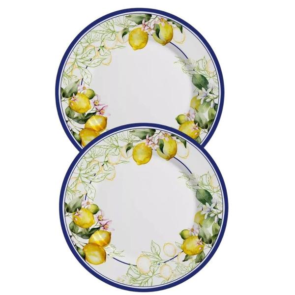 Kit 2 Pratos de Sobremesa de Cerâmica Limão e Flores Sorrento Alleanza 20cm 2ª Linha Imagem de Kit 2 Pratos de Sobremesa de Cerâmica Limão e Flores Sorrento Alleanza 20cm 2ª Linha