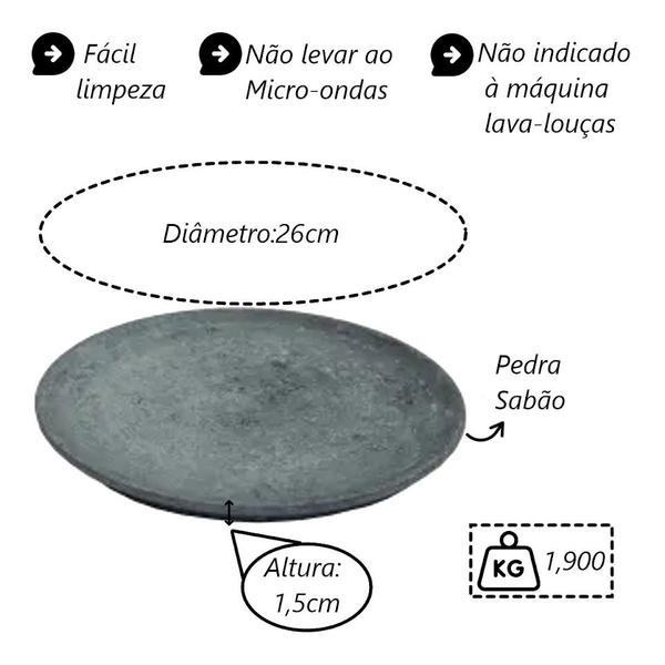 Imagem de Kit 2 Pratos Raso Redondo Pedra Sabão Sobremesa e Bolos 26cm