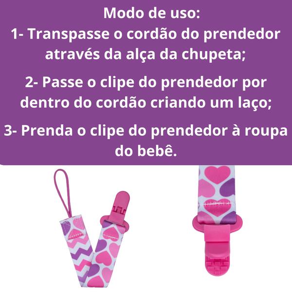 Imagem de Kit 2 Prendedores de Chupeta Estampado  Pietra Baby Menimo Menina Infantil Corrente