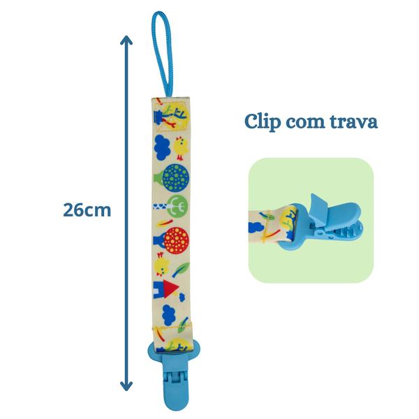 Imagem de Kit 2 Prendedores de Chupeta Estampado  Pietra Baby Menino Infantil Corrente Cordão Bebê Criança