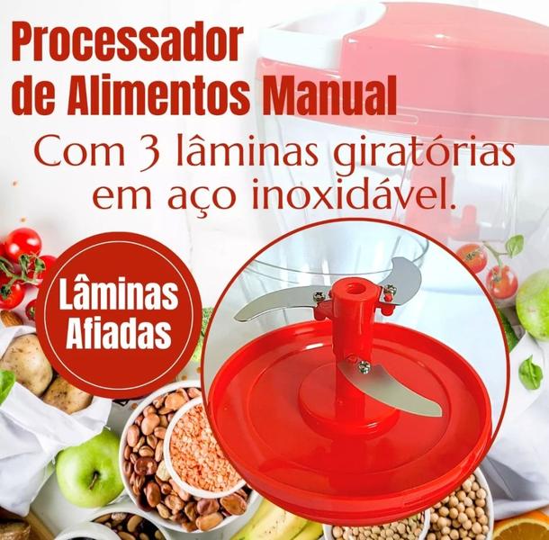 Imagem de Kit 2 Processador de Alimentos e Triturador de Alho Manual 3 Lâminas 500ml Picador Legumes Cebola Cozinha