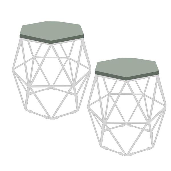 Imagem de Kit 2 Puff Banqueta Luna Decorativo Sala Quarto Ferro Branco Assento MDF Verde Oliva - Ahazzo Móveis