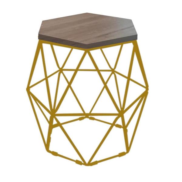 Imagem de Kit 2 Puff Banqueta Luna Decorativo Sala Quarto Ferro Dourado Assento MDF Caramelo - Ahazzo Móveis