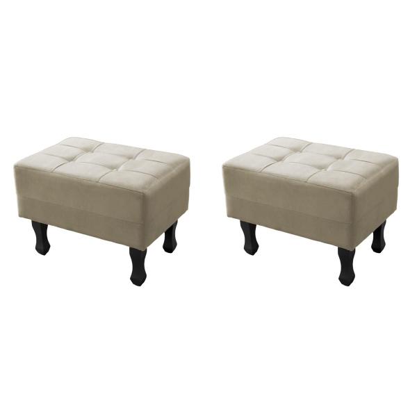 Imagem de Kit 2 Puff Banqueta Retanguar Decorativo Bella Para Sala de Estar Pés Madeira Suede Bege